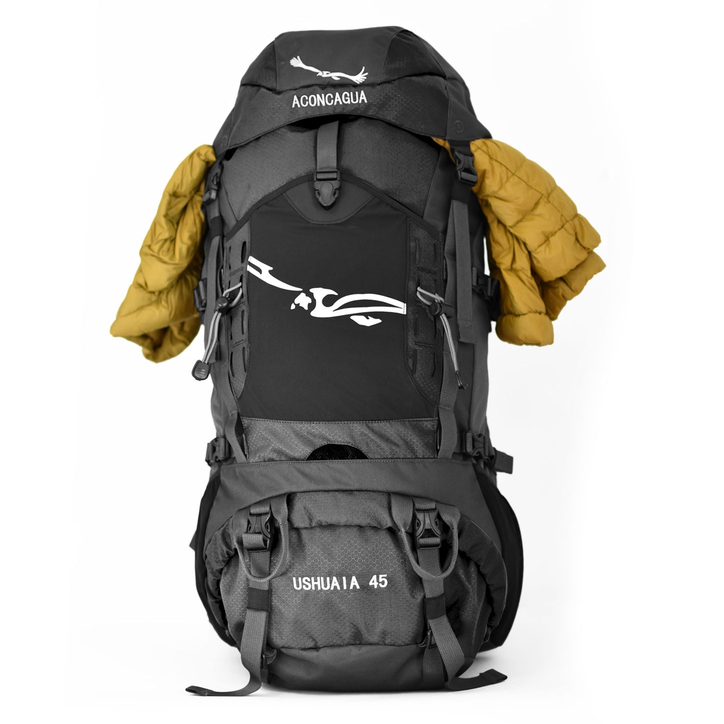 【セット】45L 登山リュックサック & ハイキングポールセット 男女兼用 軽量 細身 多機能ポケット ハイキングポール2本組 富士登山 登山リュック 登山バックパック アコンカグア