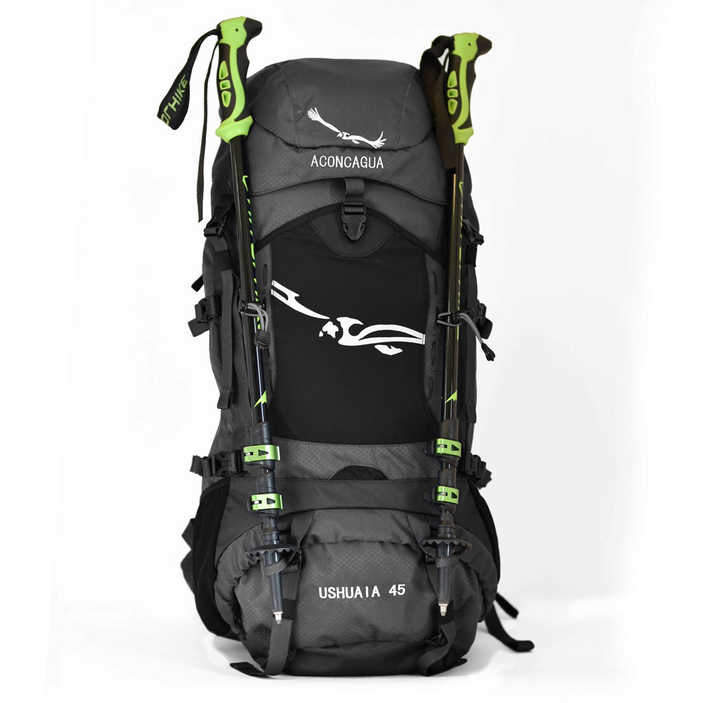 【セット】45L 登山リュックサック & ハイキングポールセット 男女兼用 軽量 細身 多機能ポケット ハイキングポール2本組 富士登山 登山リュック 登山バックパック アコンカグア 送料込み
