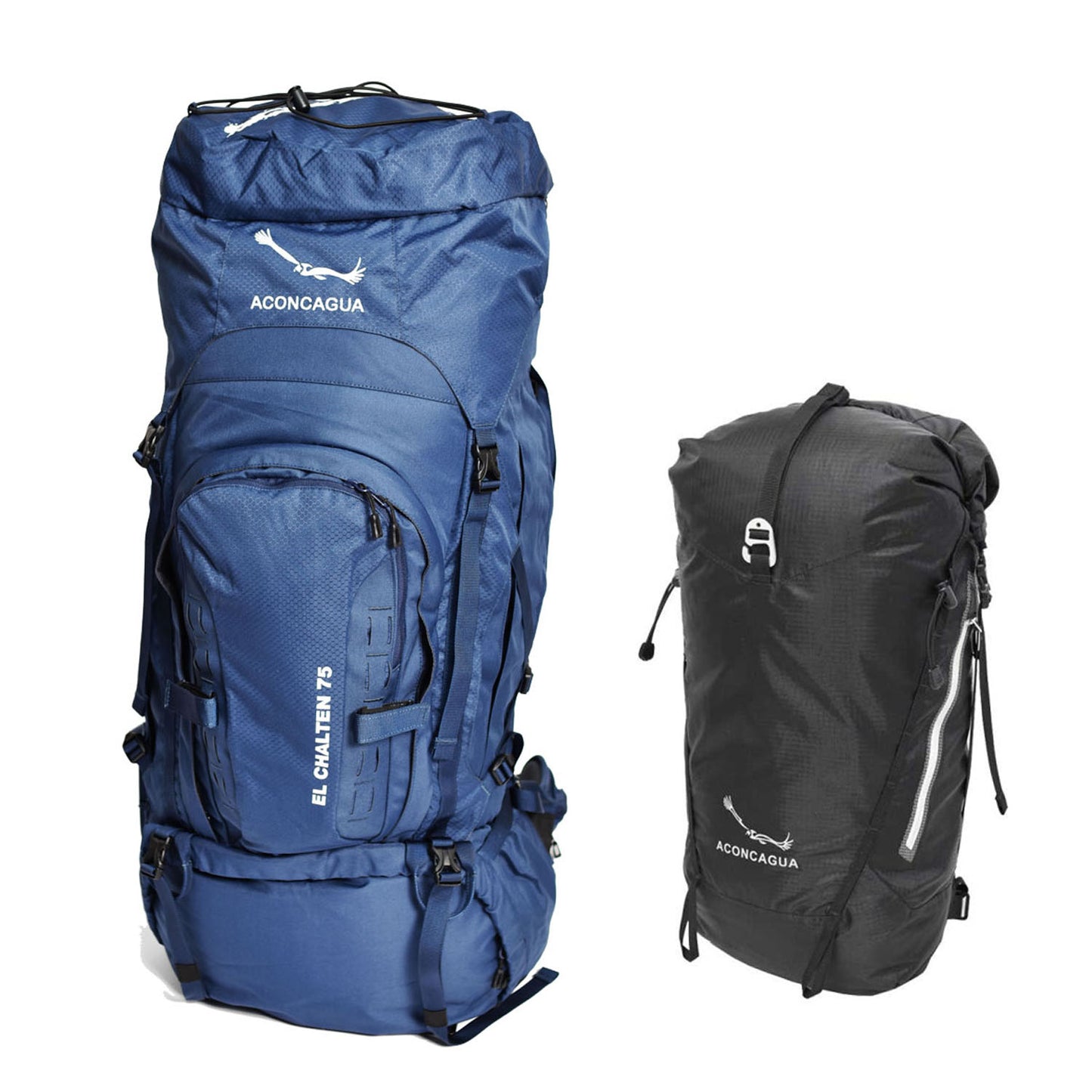 Set of large backpack (65L) and small backpack for mountain climbing, travel, and evacuation preparation