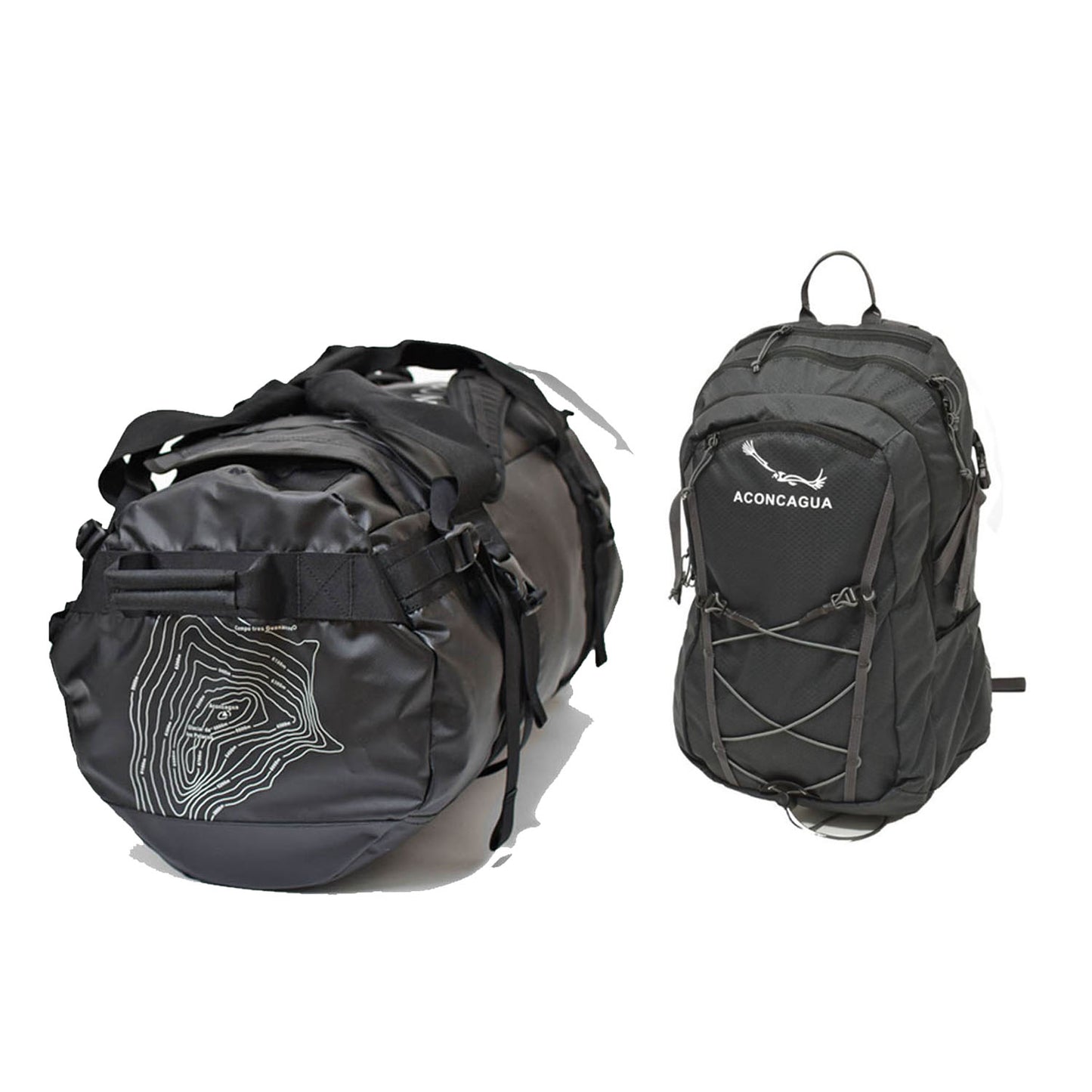 Set of large backpack (65L) and small backpack for mountain climbing, travel, and evacuation preparation