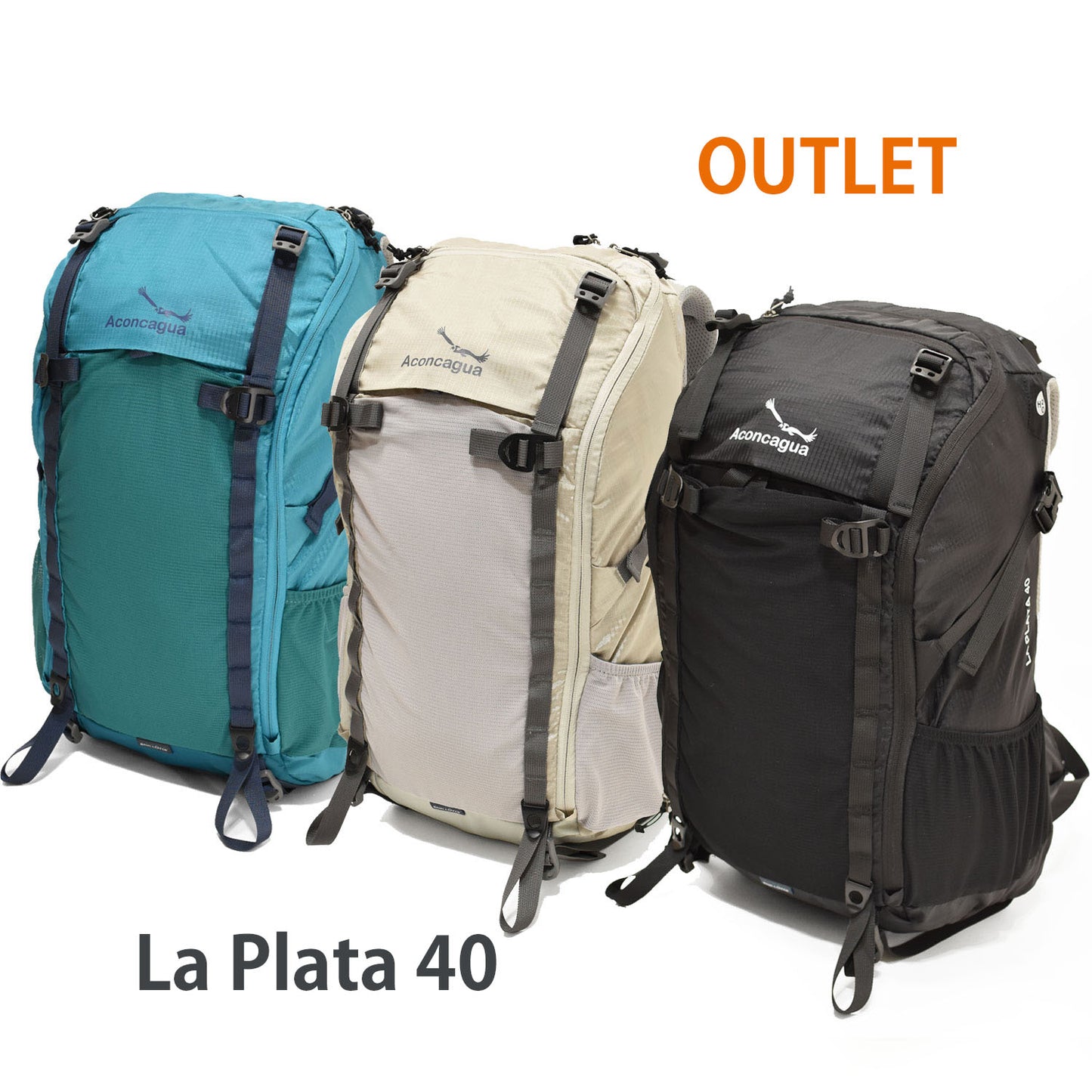 La Plata 40L Backpack with zippered front opening, perfect for travel and outdoor activities, built-in rain cover, carry-on luggage, Aconcagua
