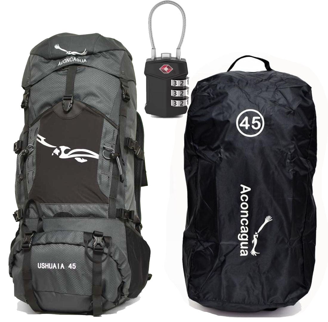 【 セット 】45Lのリュックと南京錠が付けられるカバーの旅行用セット Ushuaia45 ウスアイア 旅行 海外旅行 預け入れ荷物 盗難防止 破損防止 サブバッグ アコンカグア 送料込み